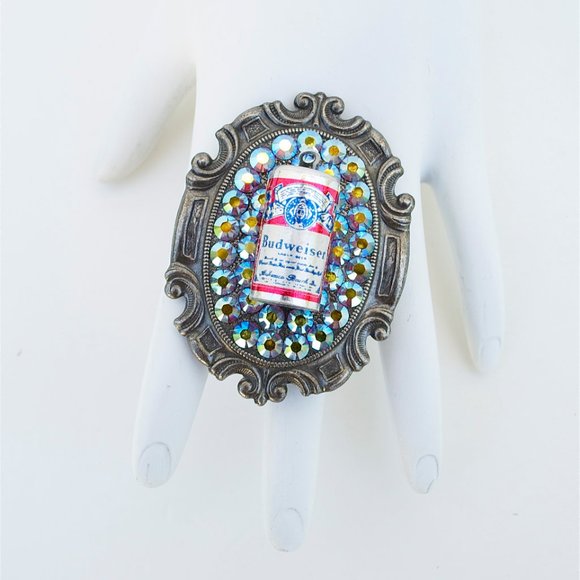 BUDWEISER MINI BEER CAN RHINESTONE RING - Picture 4 of 7